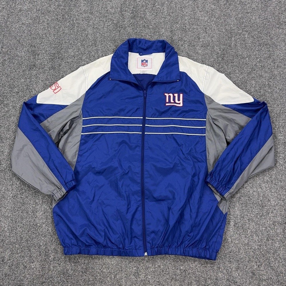 New York Giants Jacket Mens Large Blue Gray NFL Football Full Zip Windbreaker